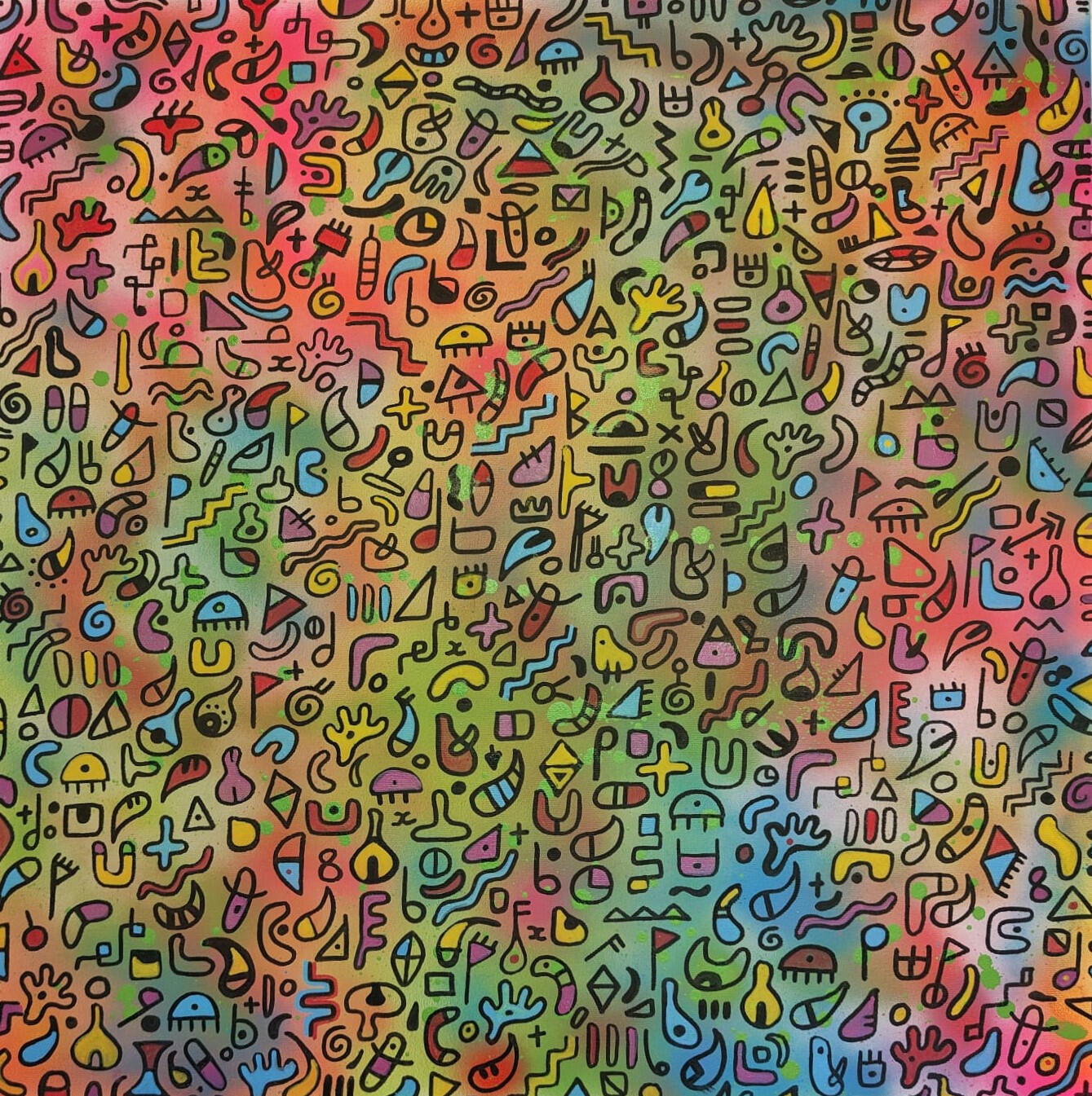 "Experiment gone right", 70cm x 70cm, Acrylic and spray paint on canvas.